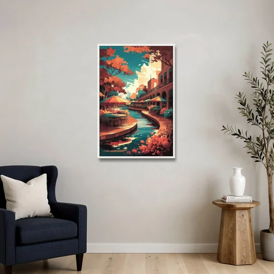 San Antonio Cultural Heritage - White Framed Canvas Wall Art - Sofa - 24x36