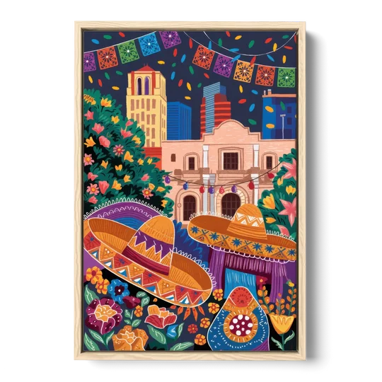 San Antonio Fiesta Colors - Oak Framed Canvas Wall Art - Front