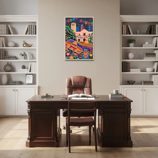 San Antonio Fiesta Colors - Oak Framed Canvas Wall Art - Office - 24x36