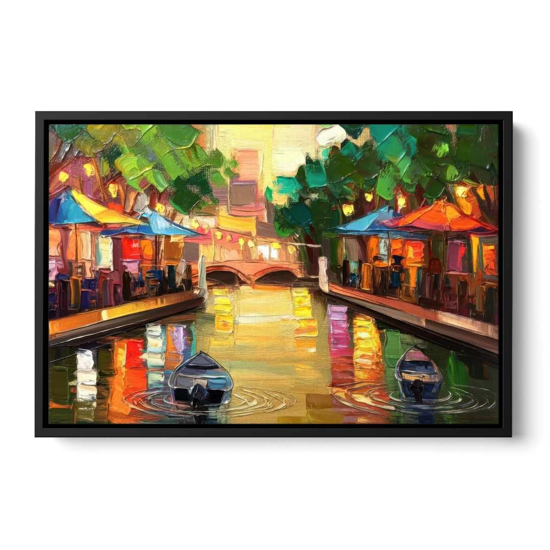 San Antonio Riverwalk Charm - Black Framed Canvas Wall Art - Front