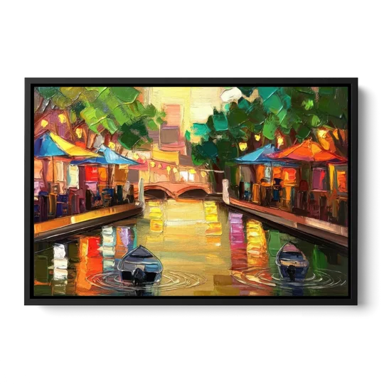 San Antonio Riverwalk Charm - Black Framed Canvas Wall Art - Front