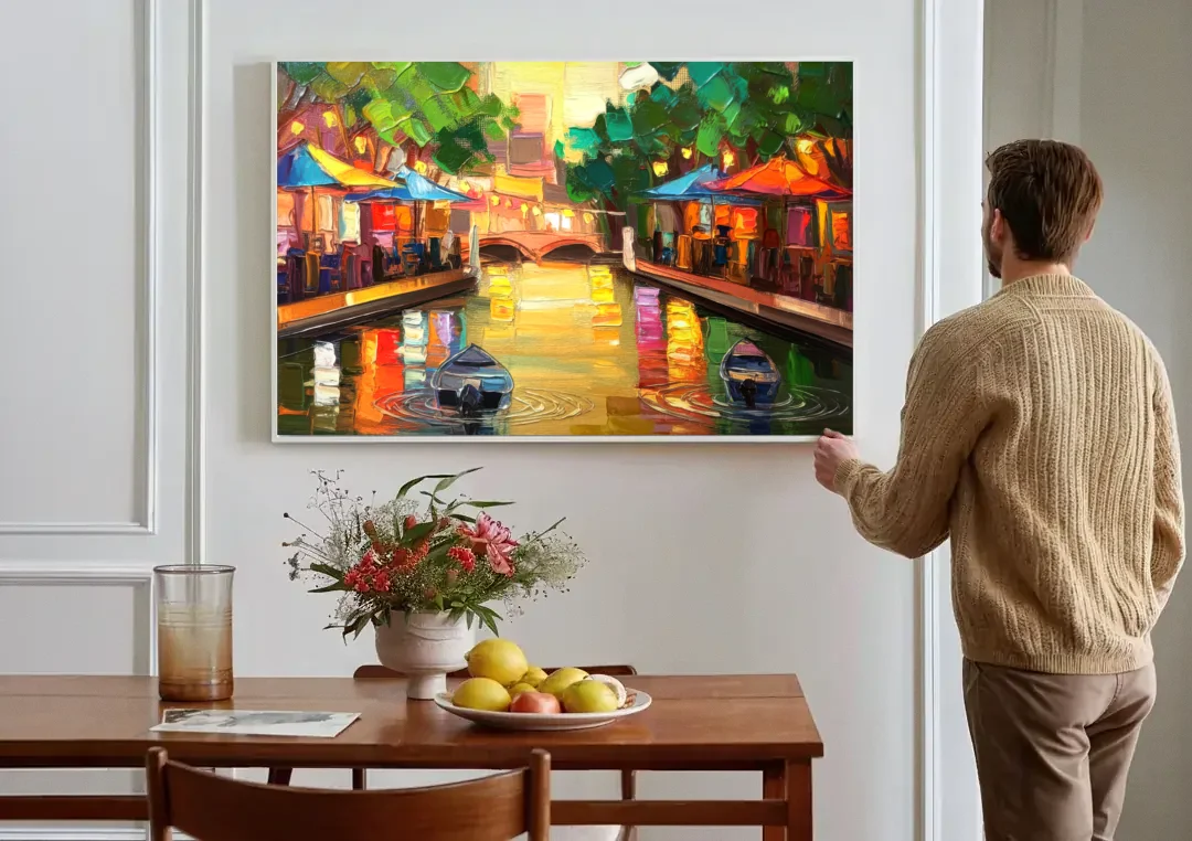 San Antonio Riverwalk Charm canvas wall art above a dining table