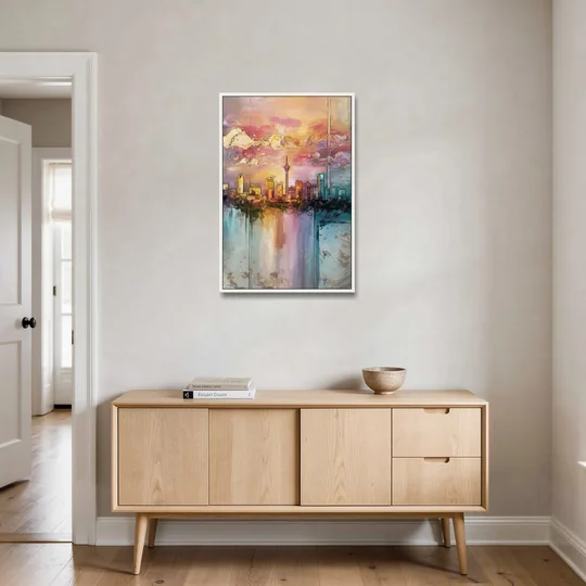 San Antonio Skyline Sunset - White Framed Canvas Wall Art - Coffee Table - 24x36