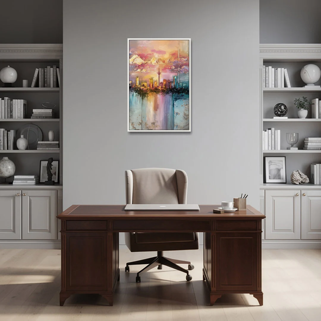 San Antonio Skyline Sunset - White Framed Canvas Wall Art - Office - 24x36