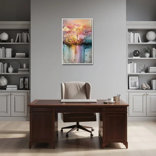 San Antonio Skyline Sunset - White Framed Canvas Wall Art - Office - 24x36