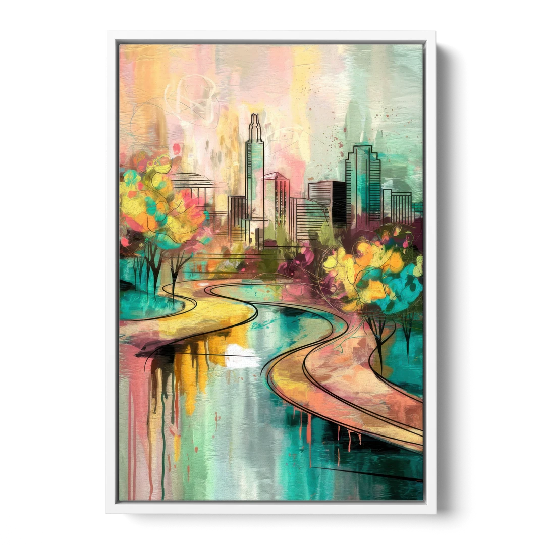 San Antonio Urban Street Art - White Framed Canvas Wall Art - Front