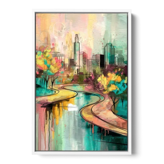 San Antonio Urban Street Art - White Framed Canvas Wall Art - Front