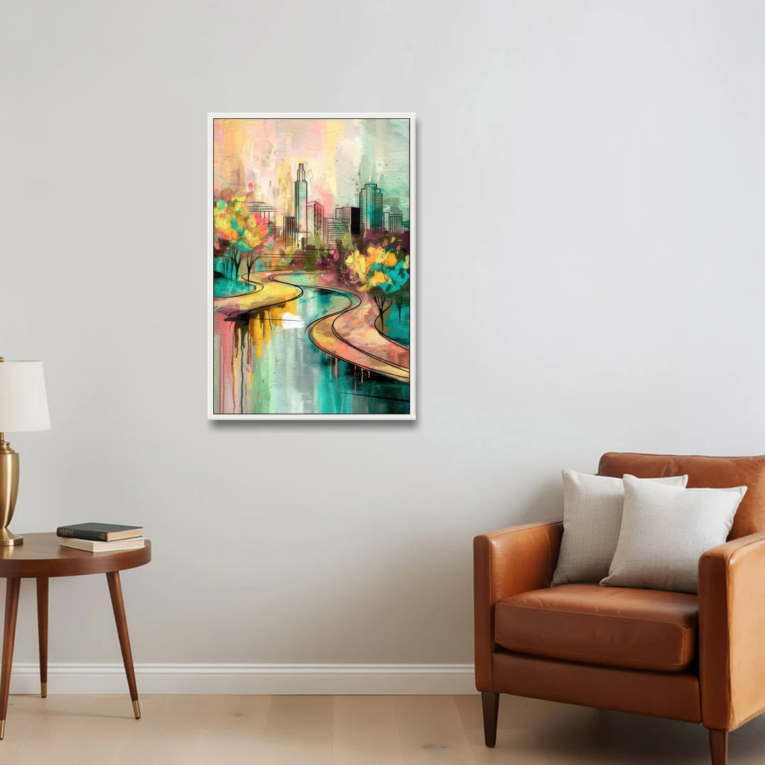 San Antonio Urban Street Art - White Framed Canvas Wall Art - Sofa - 24x36