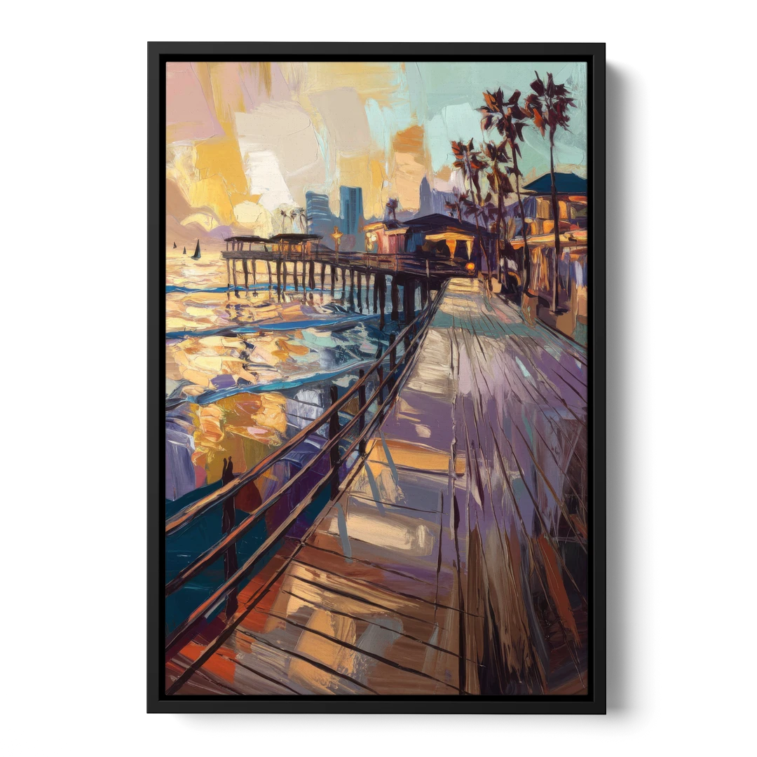 San Diego Boardwalk Scenes - Black Framed Canvas Wall Art - Front