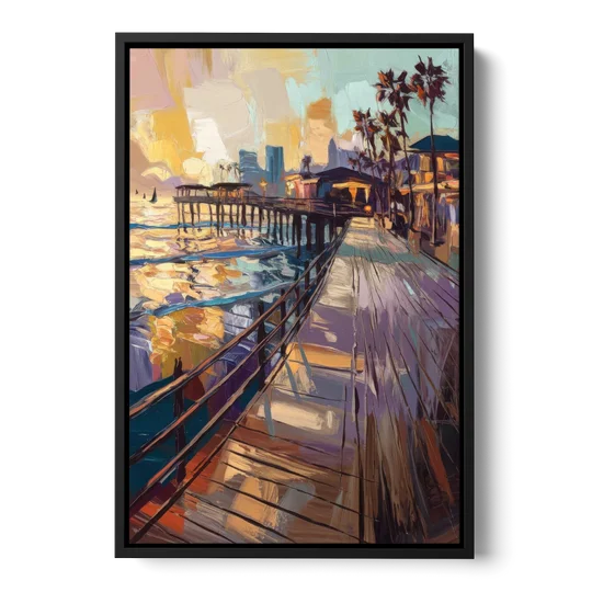 San Diego Boardwalk Scenes - Black Framed Canvas Wall Art - Front