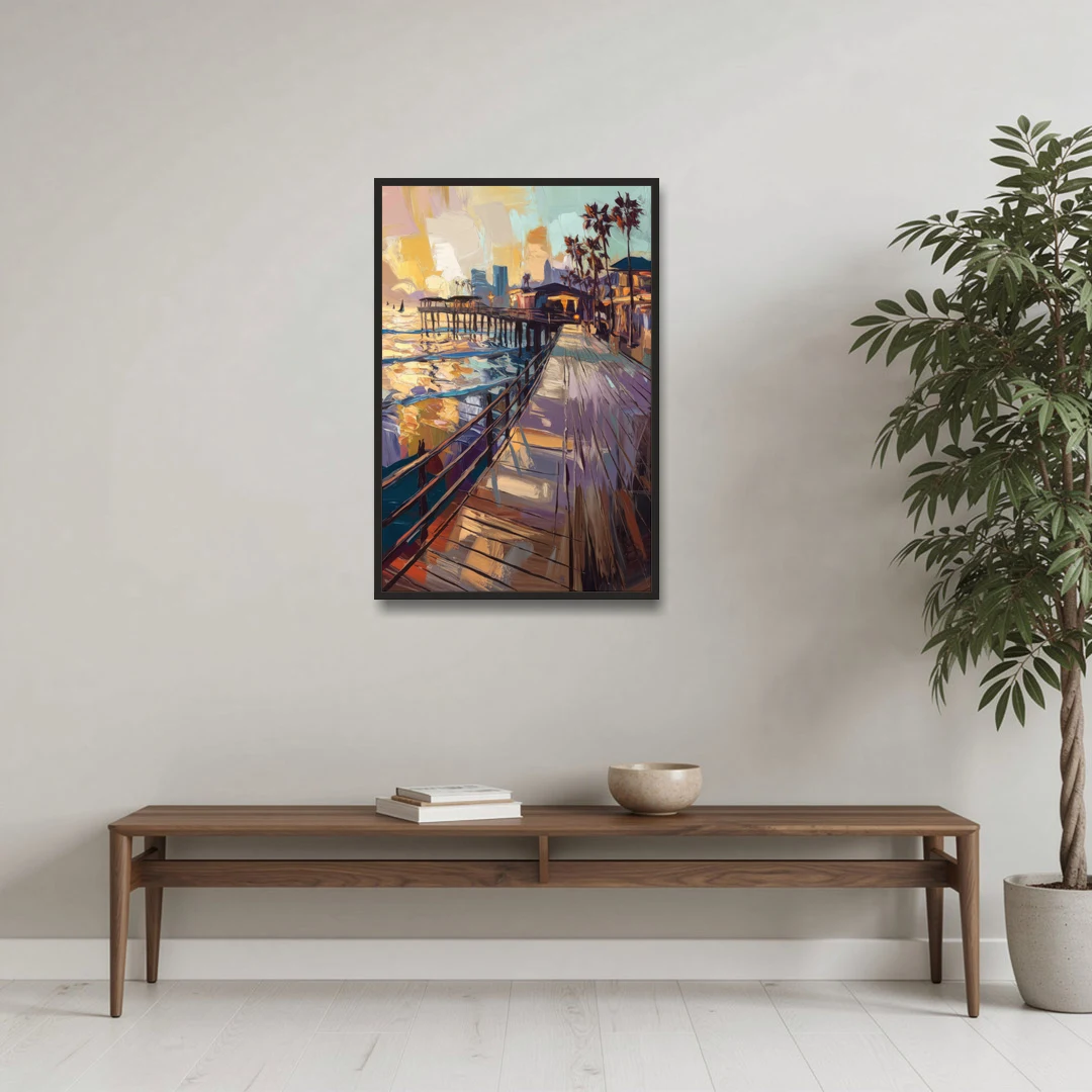 San Diego Boardwalk Scenes - Black Framed Canvas Wall Art - Coffee Table - 24x36