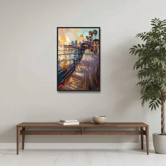 San Diego Boardwalk Scenes - Black Framed Canvas Wall Art - Coffee Table - 24x36
