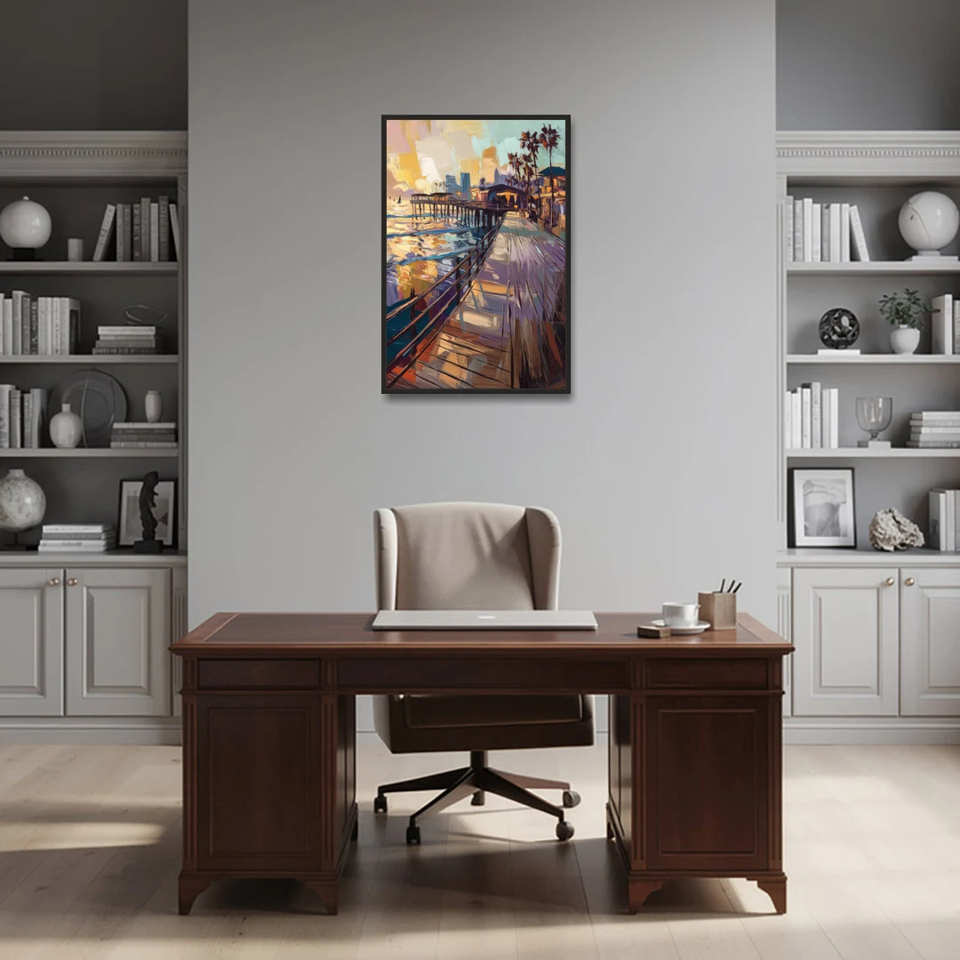 San Diego Boardwalk Scenes - Black Framed Canvas Wall Art - Office - 24x36