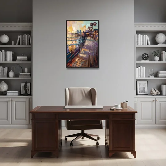 San Diego Boardwalk Scenes - Black Framed Canvas Wall Art - Office - 24x36