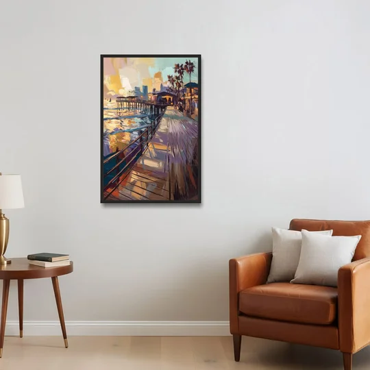 San Diego Boardwalk Scenes - Black Framed Canvas Wall Art - Sofa - 24x36