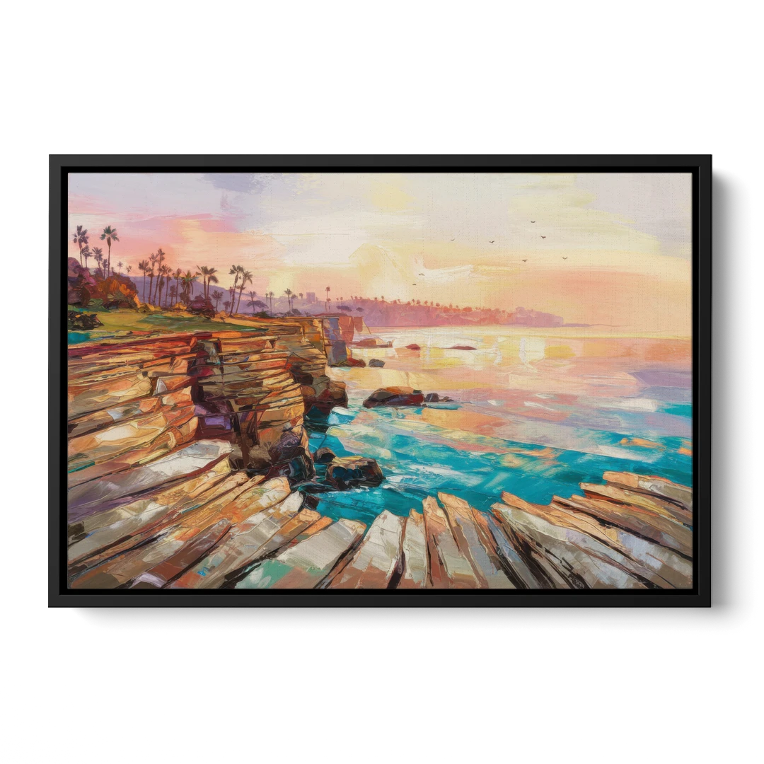 San Diego Coastal Cliffs - Black Framed Canvas Wall Art - Front