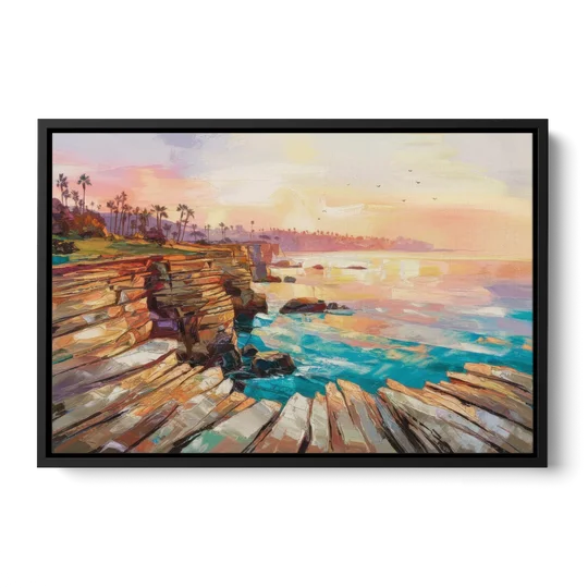 San Diego Coastal Cliffs - Black Framed Canvas Wall Art - Front