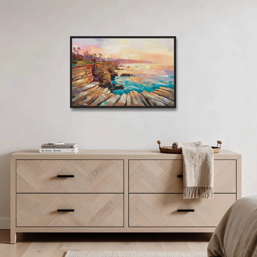 San Diego Coastal Cliffs - Black Framed Canvas Wall Art - Coffee Table - 36x24