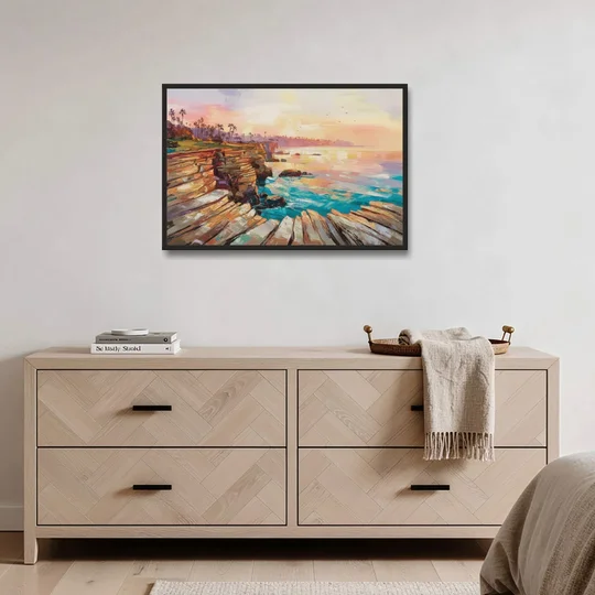 San Diego Coastal Cliffs - Black Framed Canvas Wall Art - Coffee Table - 36x24