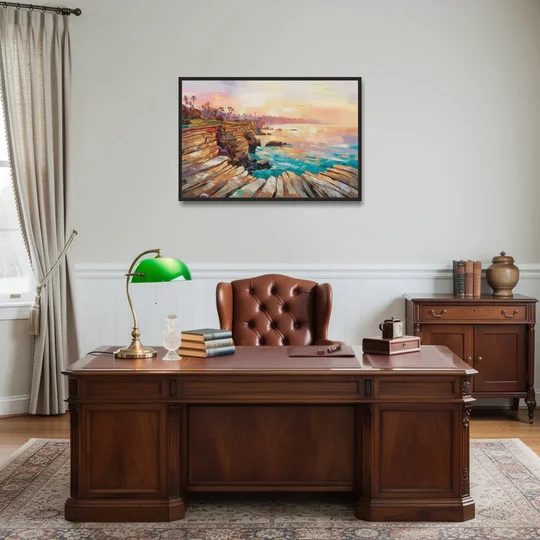San Diego Coastal Cliffs - Black Framed Canvas Wall Art - Office - 36x24