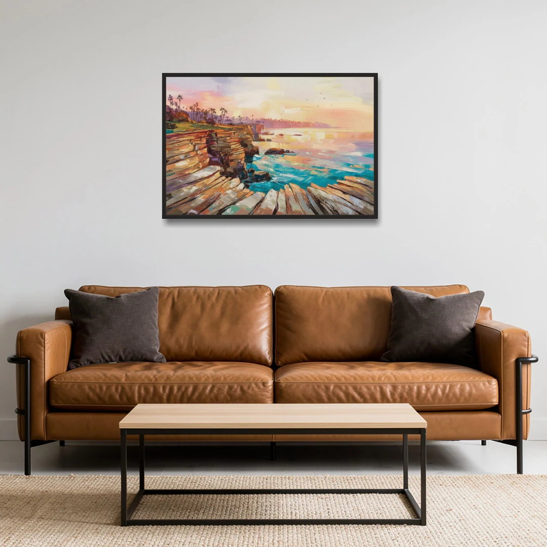 San Diego Coastal Cliffs - Black Framed Canvas Wall Art - Sofa - 36x24