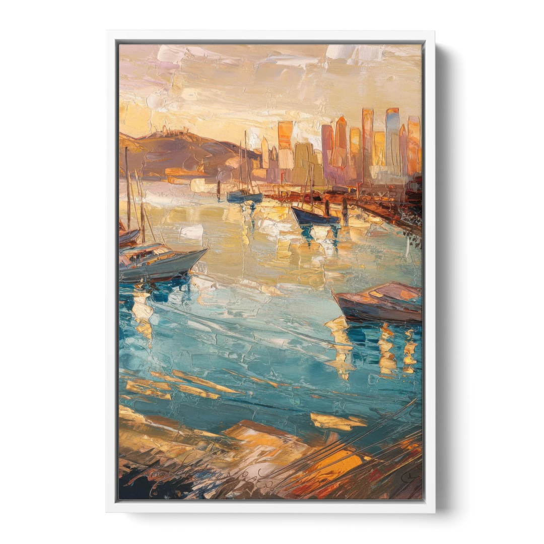 San Diego Harbor View Coastal - White Framed Canvas Wall Art - Front