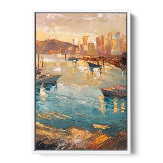 San Diego Harbor View Coastal - White Framed Canvas Wall Art - Front