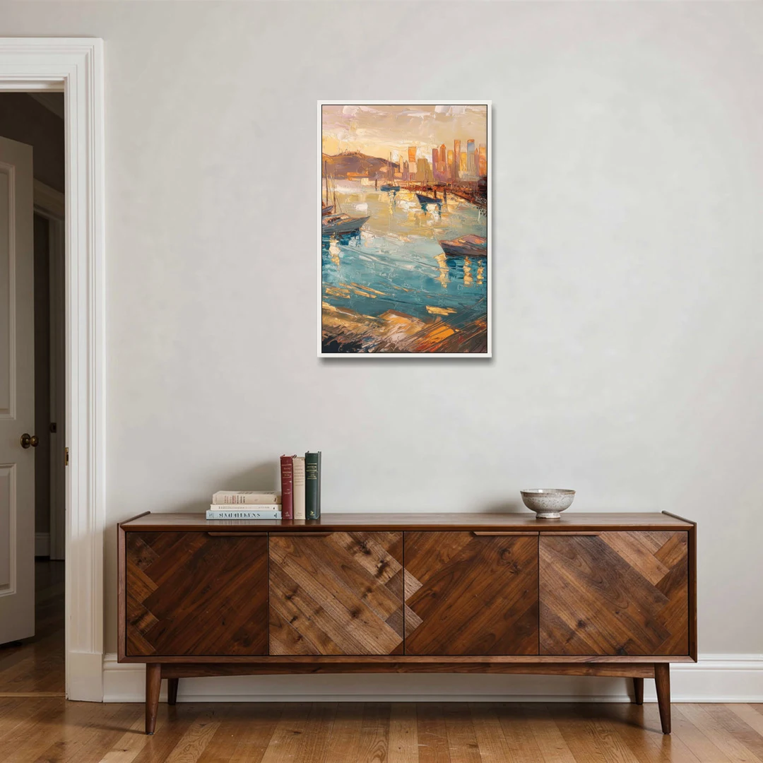 San Diego Harbor View Coastal - White Framed Canvas Wall Art - Coffee Table - 24x36