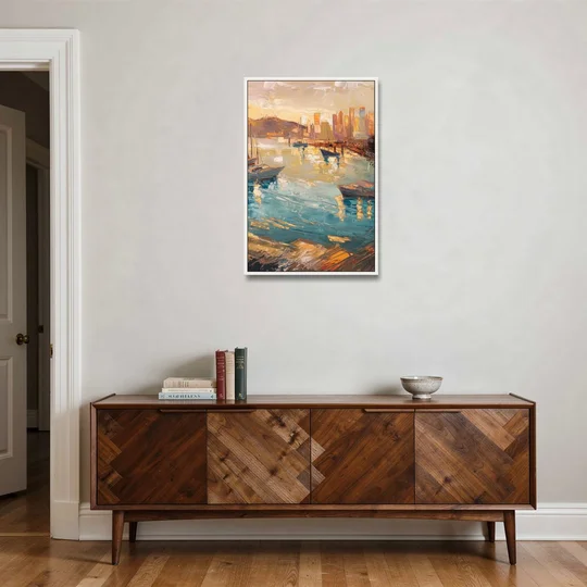 San Diego Harbor View Coastal - White Framed Canvas Wall Art - Coffee Table - 24x36