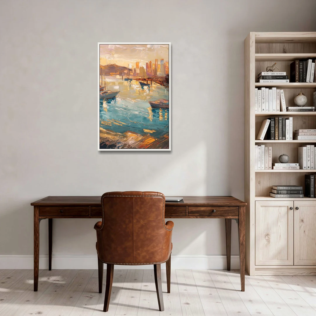 San Diego Harbor View Coastal - White Framed Canvas Wall Art - Office - 24x36