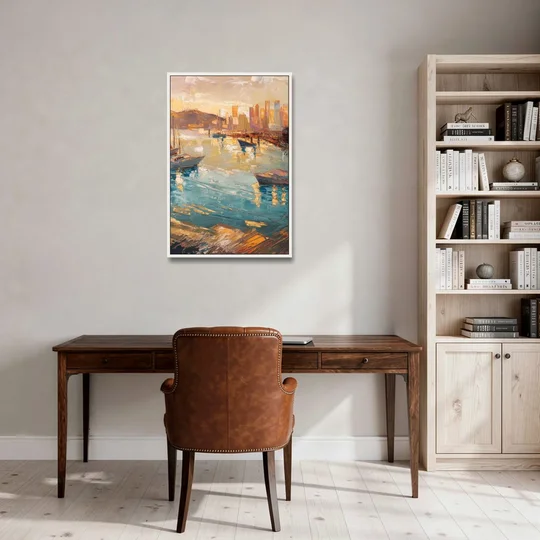 San Diego Harbor View Coastal - White Framed Canvas Wall Art - Office - 24x36