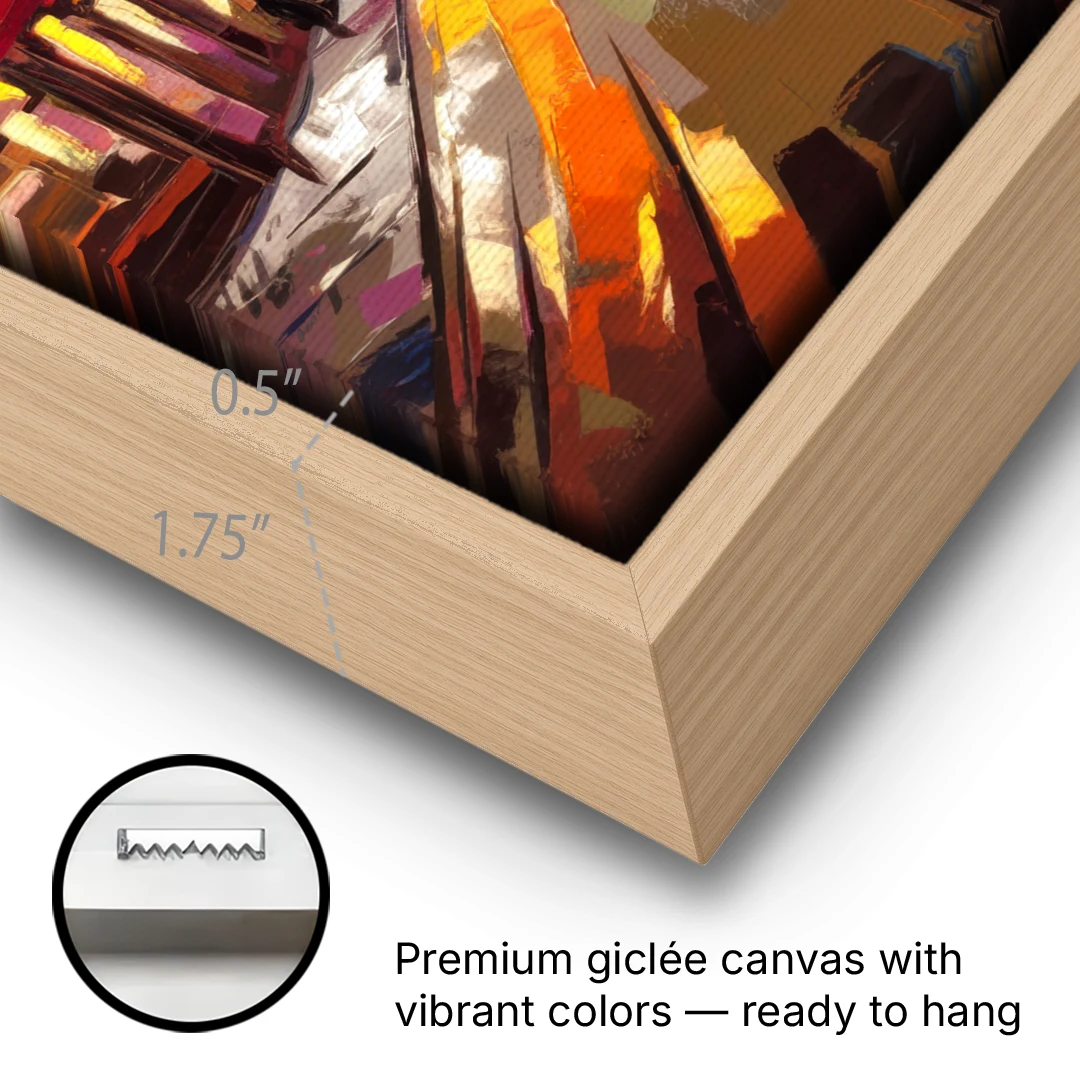 San Diego Historic Gaslamp District - Oak Framed Canvas Wall Art - Gallery Wrap Corner