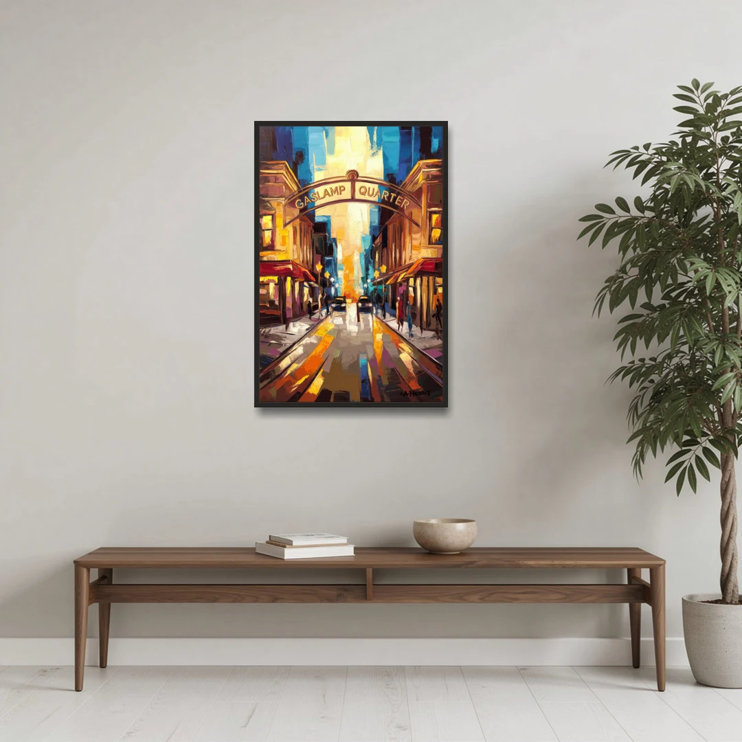 San Diego Historic Gaslamp District - Black Framed Canvas Wall Art - Coffee Table - 24x36