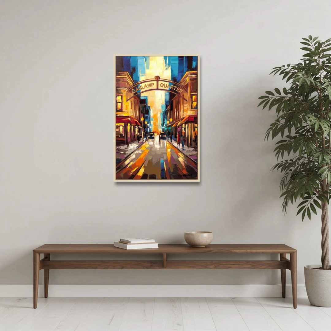 San Diego Historic Gaslamp District - Oak Framed Canvas Wall Art - Coffee Table - 24x36