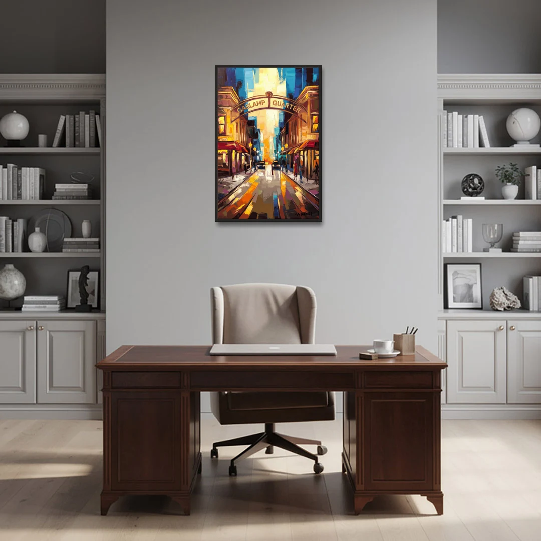San Diego Historic Gaslamp District - Black Framed Canvas Wall Art - Office - 24x36