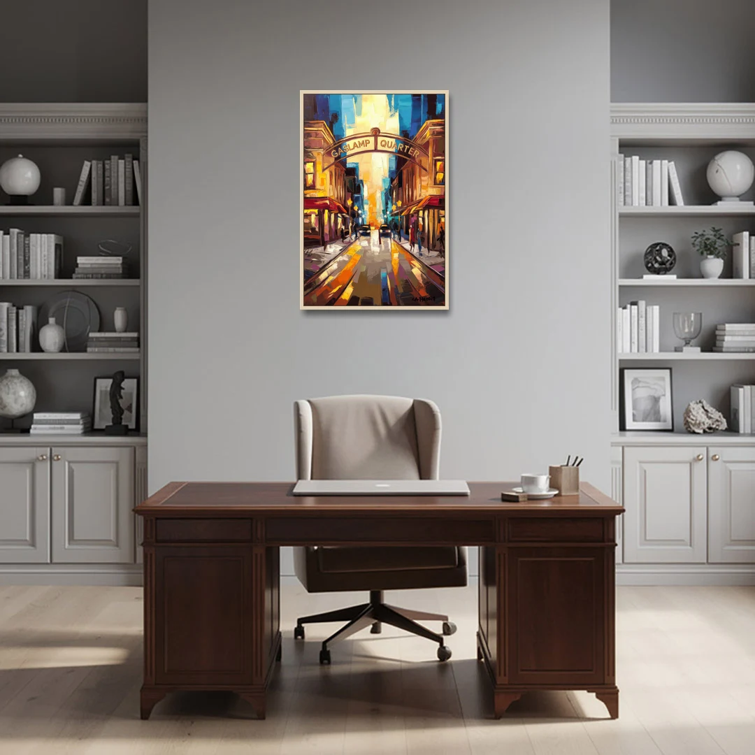 San Diego Historic Gaslamp District - Oak Framed Canvas Wall Art - Office - 24x36