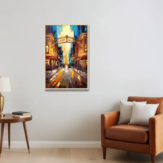 San Diego Historic Gaslamp District - Oak Framed Canvas Wall Art - Sofa - 24x36