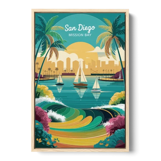 San Diego Mission Bay Views - Oak Framed Canvas Wall Art - Front