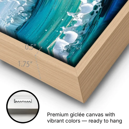 San Diego Ocean Waves - Oak Framed Canvas Wall Art - Gallery Wrap Corner