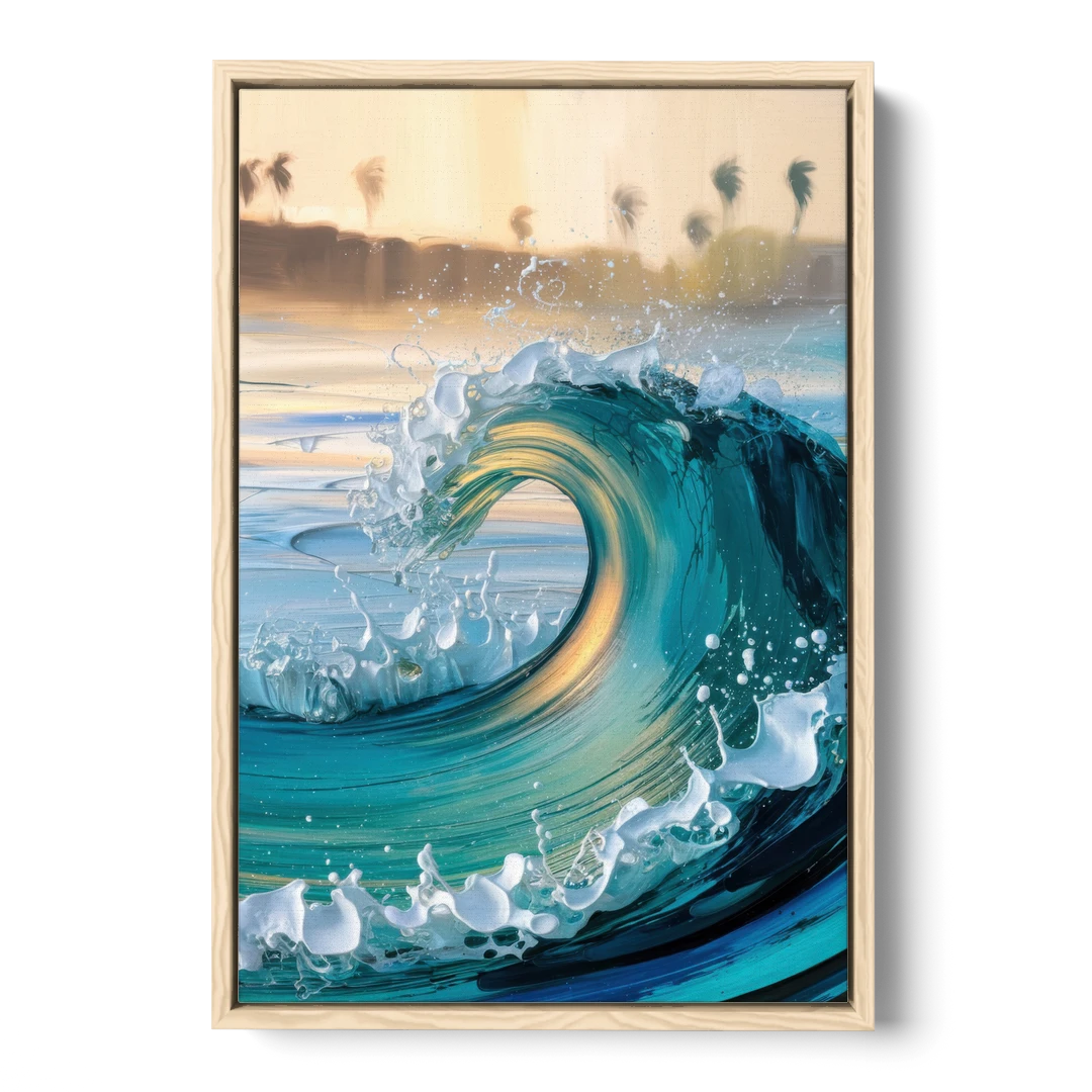 San Diego Ocean Waves - Oak Framed Canvas Wall Art - Front