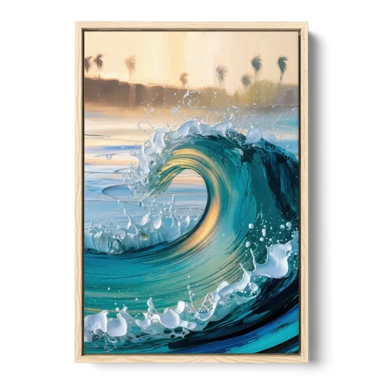 San Diego Ocean Waves - Oak Framed Canvas Wall Art - Front