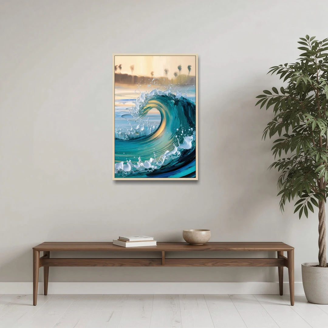 San Diego Ocean Waves - Oak Framed Canvas Wall Art - Coffee Table - 24x36