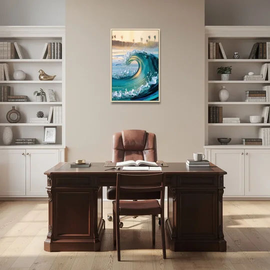 San Diego Ocean Waves - Oak Framed Canvas Wall Art - Office - 24x36