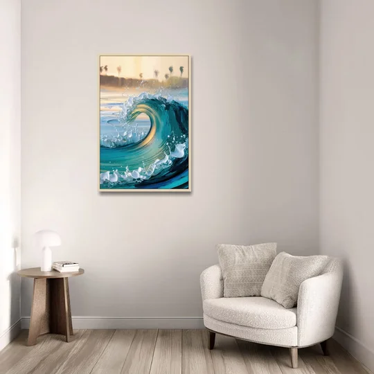 San Diego Ocean Waves - Oak Framed Canvas Wall Art - Sofa - 24x36