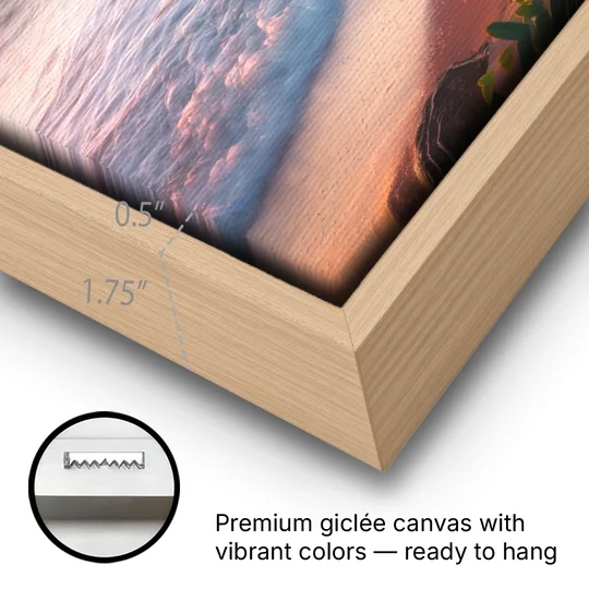 San Diego Pacific Beach Vibes - Oak Framed Canvas Wall Art - Gallery Wrap Corner