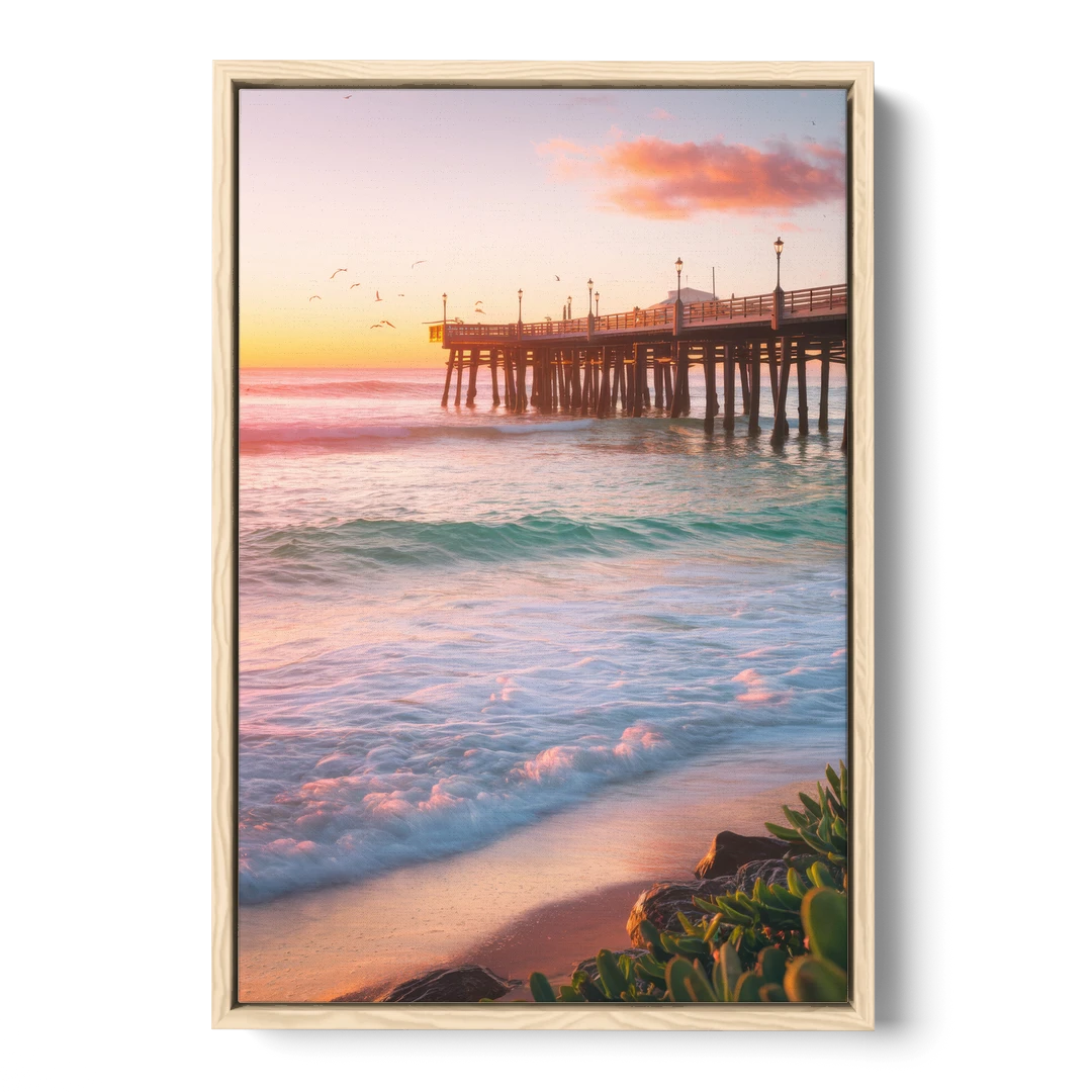 San Diego Pacific Beach Vibes - Oak Framed Canvas Wall Art - Front