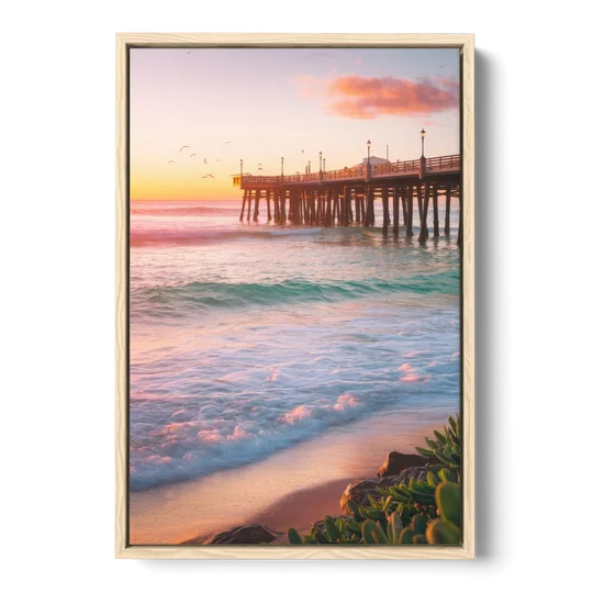 San Diego Pacific Beach Vibes - Oak Framed Canvas Wall Art - Front