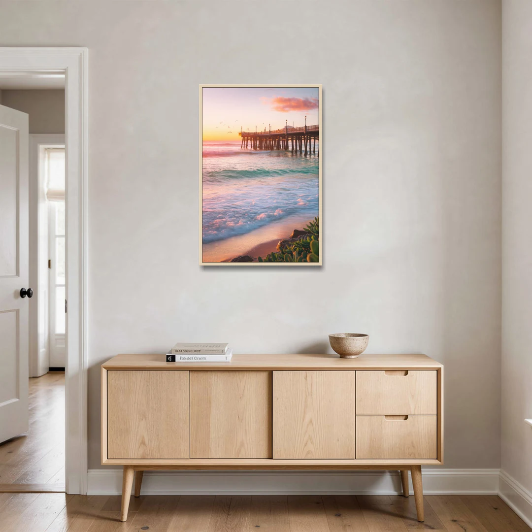 San Diego Pacific Beach Vibes - Oak Framed Canvas Wall Art - Coffee Table - 24x36