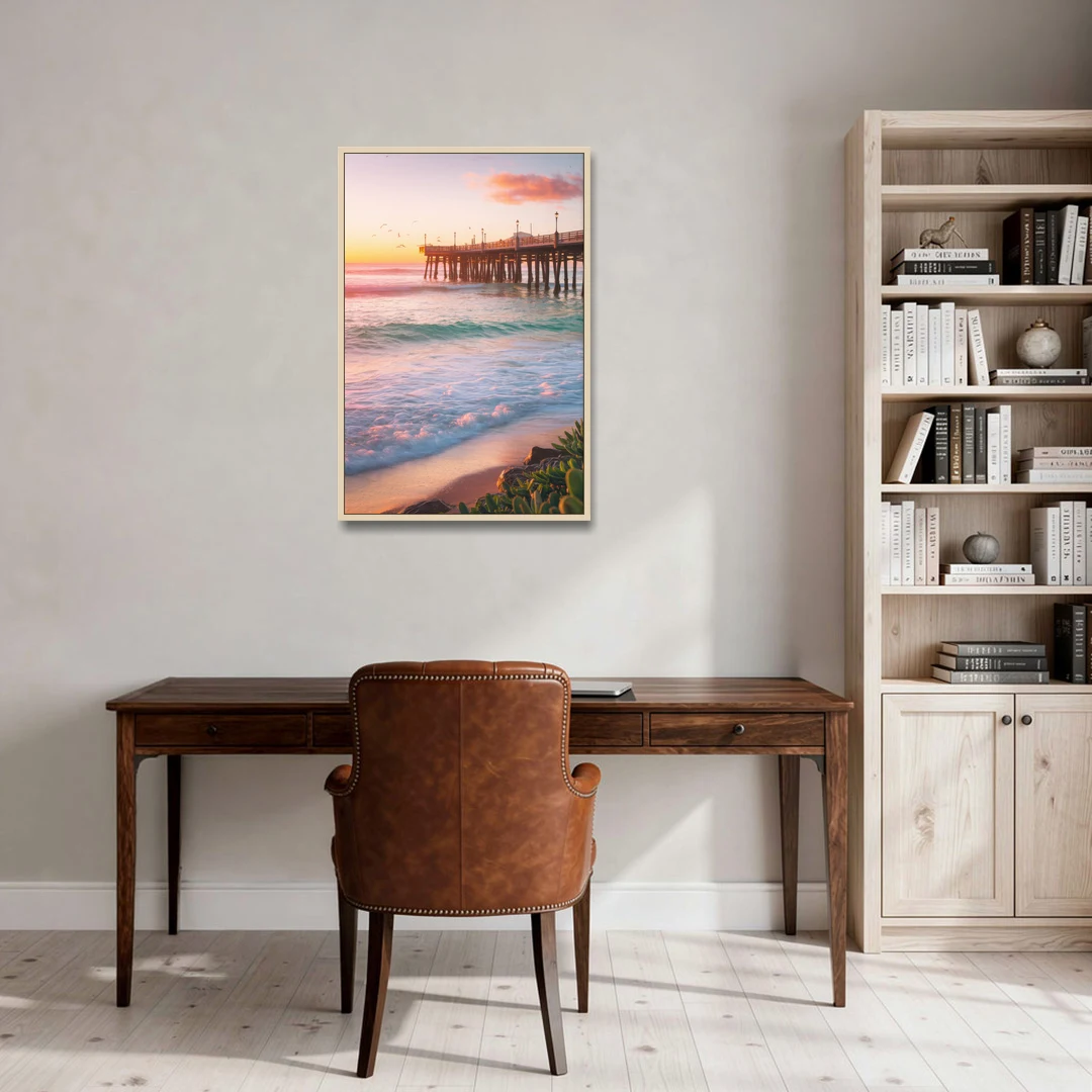 San Diego Pacific Beach Vibes - Oak Framed Canvas Wall Art - Office - 24x36