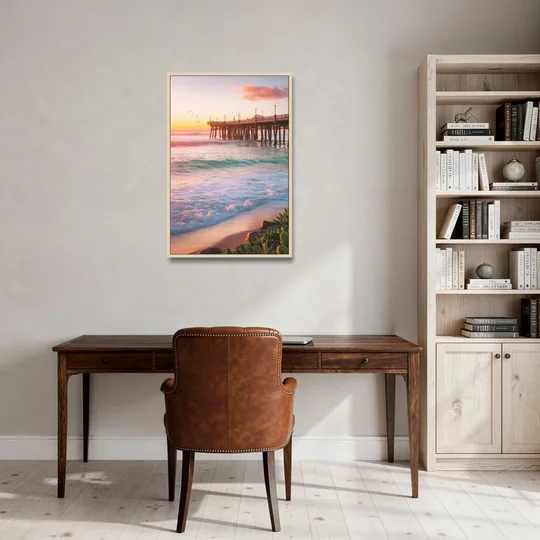 San Diego Pacific Beach Vibes - Oak Framed Canvas Wall Art - Office - 24x36